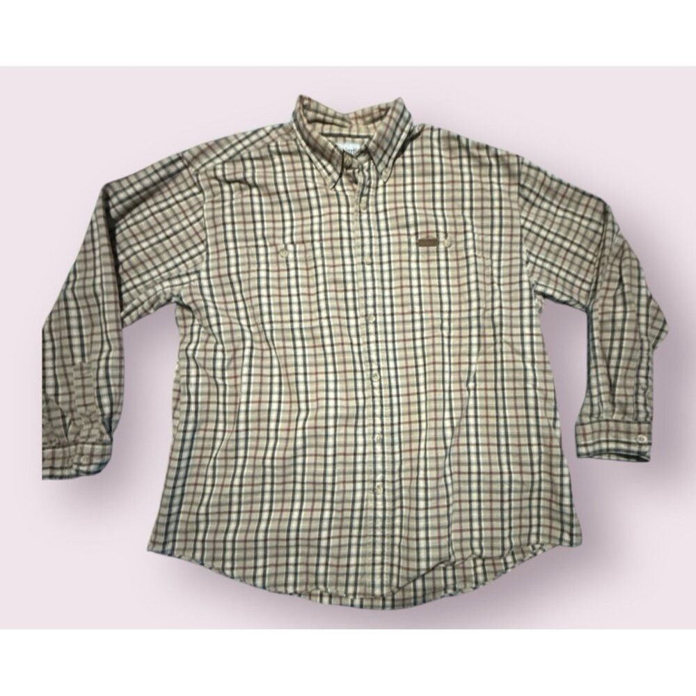 Carhartt Shirt Mens XL Plaid Flannel‎ Brown Button Up Midweight Work Cotton